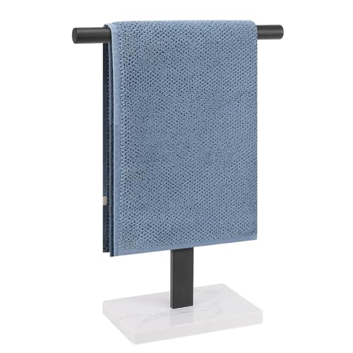 BathAce Hand Towel Holder, T-Shape Hand Towel Stand for Bathroom, Hand Towel Rack Bar Standing for Vanity Kitchen Countertop, 304 Stainless Steel (Marble Base, Black)