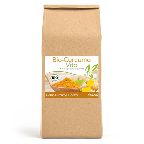 CELLAVITA Bio Curcuma Vita 4-Monatsvorrat 500g Bio Curcumapulver & schwarzer Pfeffer Kurkuma Gelber Ingwer und Safranwurz (Bio-Qualität)