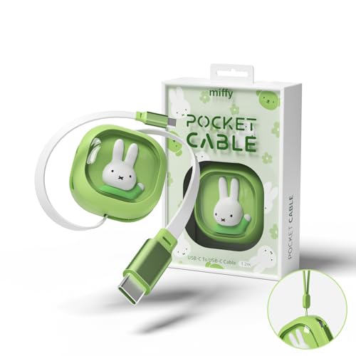 Miffy Charger Pocket Cable 65W 3.9ft USB-C to USB C, Type C Charging Cable Fast Charge (Green)
