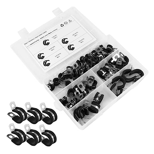 GETAJGHSD 42-Piece Stainless Steel A2932 Pipe Metal Clamp Set Rubber Cushions for Insulated Clamping for Cable Management and Woodworking