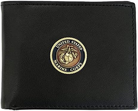 Officially Licensed US Marine Crops Medallion Bifold Genuine Leather Classic Wallet, Men’s birthday gift, Handmade Wallet in Brown & Black (Black) image 5