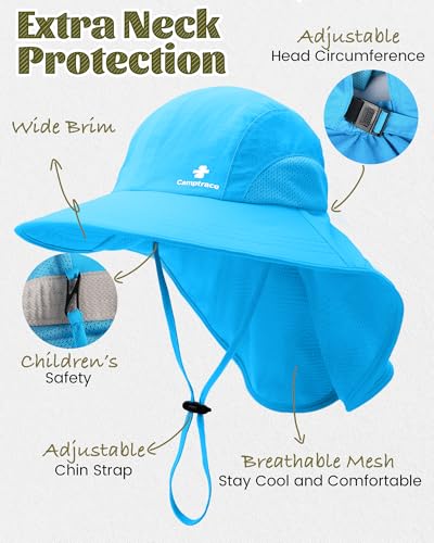 Image of camptrace Safari Kids Sun Hat Wide Brim Bucket Cap Toddler Fishing Hats Boy Girl