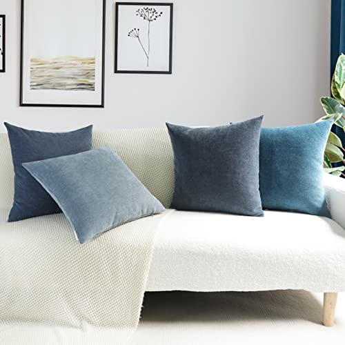 Jiantkj Decorative Throw Pillow Covers 18X18, Set Of 4 Soft Chenille Throw Pillowcases Square Pillow Covers Home Decor For Couch Sofa Bed Living Room, Pillow Inserts Not Included(Blue) #TOP6