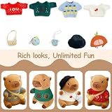 TITQWOP 10 Pcs Capybara Plush Toy Set Cute Capybara Stuffed Animal with 9 Clothes and Accessories Dress Up Soft Plush Doll Ideal Gift for Kids