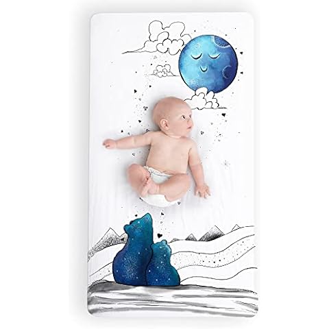 JumpOff Jo - Fitted Crib Sheet, Super Soft 100% Cotton Sheet for Standard Crib Mattresses and Toddler Beds, 28 in. x 52 in, Storytelling Designs - Mama Bear Blue Cover