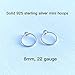 Small Sterling Silver Hoop Earrings for Women, 8mm Tiny Cartilage Hoop Earrings, 22 Gauge