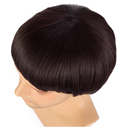 short mushroom wig for men-synthetic 60s bowl cut wigs for anime movie music costume halloween cosplay party dark brown