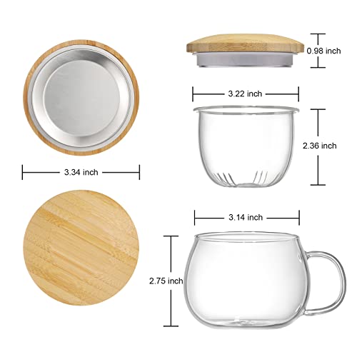 Lezero Glass Tea Infuser Cup Gift Set, 13Oz Glass Teacups With Removable Strainer And Bamboo Lid For Steeping Blooming Tea, Loose Leaf Tea, Lead-Free, Microwave & Dishwasher Safe - For Tea Lovers #TOP6