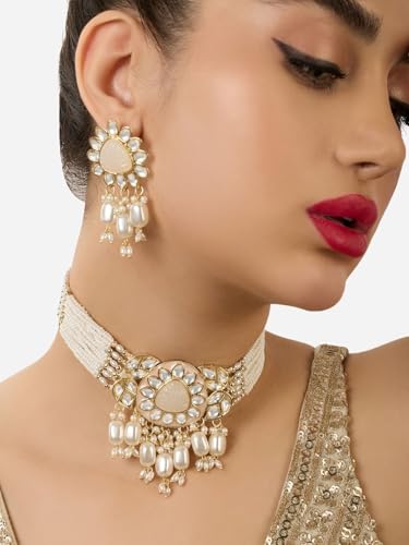 Joyas Meenakari de oro con cuentas Kundan el regalo perfecto de latón tallado 6