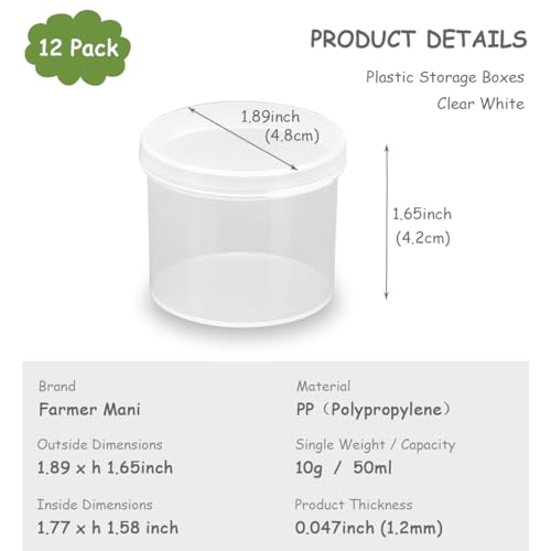 Image of 12 pcs Small Round Plastic Containers D1.89 x H1.65 Inch, 1.7 oz Clear Beads Storage Containers Box for Beads, Buttons, Small Jewelry Findings