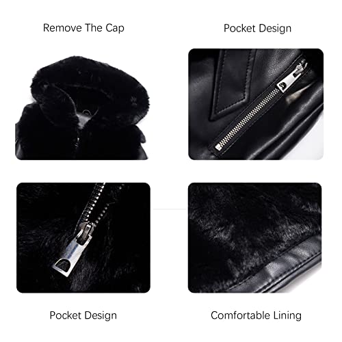 RISISSIDA Luxurious Fur Lined Leather Jacket Women Winter Coat with Hooded Long Fur Collar, Thick Warm Heavy Overcoat Belted4