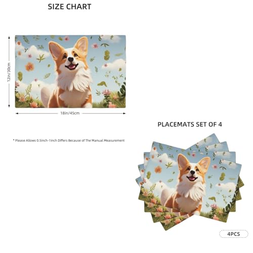 Set de table corgi en lin synthétique 45x30 cm lavable lot de 4 - 3