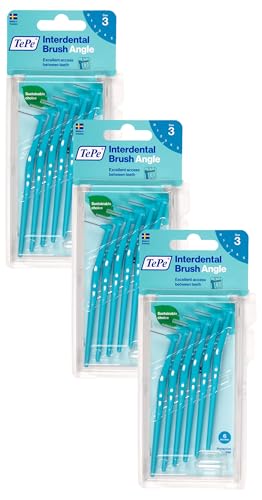 TePe Angle Interdentalbürste Blau (ISO Größe 3: 0,6 mm) / Kontrollierte Reinigung der Zahnzwischenräume auch an schwer zugänglichen Stellen / 1 x 6 Angle Interdentalbürsten (Packung mit 3)