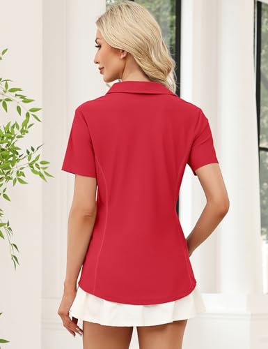 Image of LOMON Women's Short Sleeve Athletic Polo Shirt High Performance Stretch Quarter Zip Top for Golf Tennis