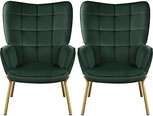 Yaheetech Velvet Armchair, Modern Accent Chair High Back, Living Room Chairs with Gold Metal Legs and Soft Padded, Tufted Sofa Chairs for Home Office/Bedroom, Green Yaheetech Velvet Armchair, Modern Accent Chair High Back, Living Room Chairs with Gold Metal Legs and Soft Padded, Tufted Sofa Chairs for Home Office/Bedroom, Green