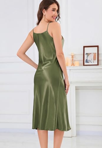 Image of ALCEA ROSEA Women's Midi Satin Slip Dress Adjustable Spaghetti Strap Nightgown Silky Under Dresses