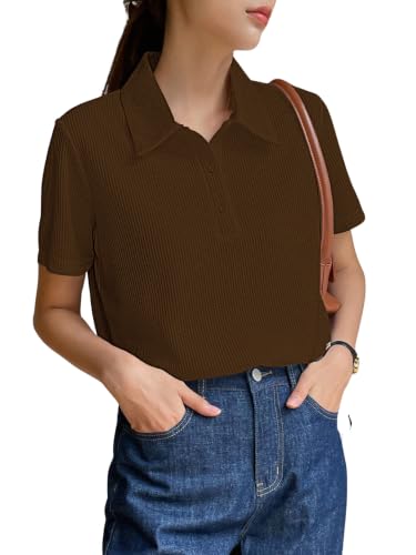 Image of Leriya Fashion Women's Summer Polo T-Shirt - Lightweight Breathable Short Sleeve Collared T-Shirt, Casual Loose Fit Everyday Top for Women