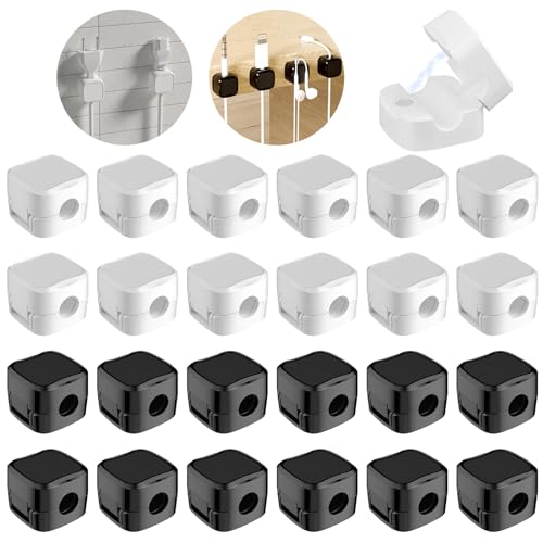 Eiflayn Kabelhalte,24 Stück Kabelhalter Magnetisch,Ladekabel Organizer,Kabelhalter Selbstklebend,Cable Organizer,für Büro, Arbeitszimmer, Küche, Netzkabel, USB, HDMI, Handy-Ladekabel (Schwarz+Weiß)