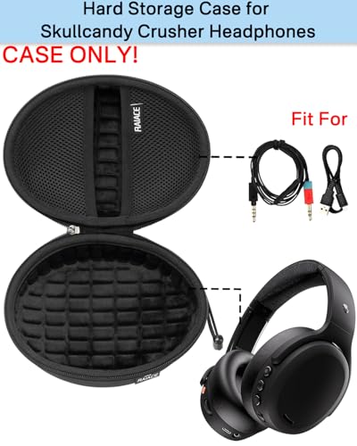 RAIACE Hard Travel Carrying Case Compatible With Skullcandy Crusher Over-Ear Headphones. (Case Only, Not Include The Device)-Black(Black Lining)