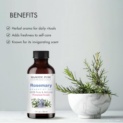 Image of Majestic Pure Rosemary Essential Oil for Diffuser - 1 Fl Oz | 100% Pure & Natural Ideal for diffuser use, aromatherapy, massage, soap making, candle making home fragrance