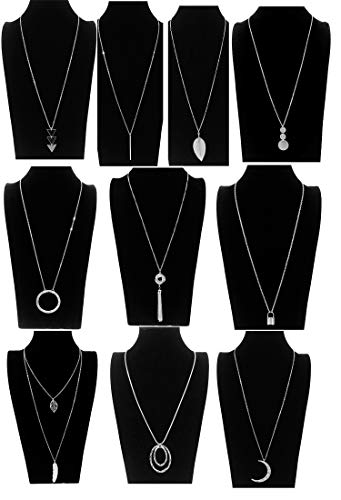 10Pcs Long Pendant Necklace Simple Moon Bar Three Triangle Tassel Lock Sweater Y Shape Punk Chain Choker Necklace for Women Men Gold Silver Tone4