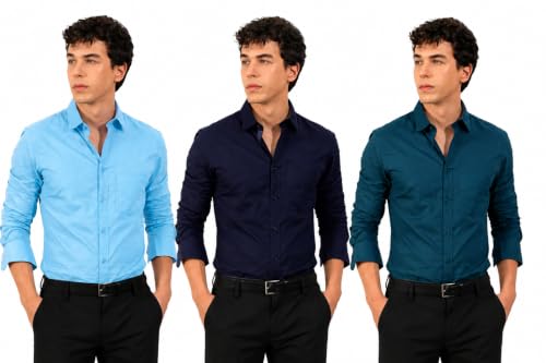 Image of Pinkmint Men's Solid Shirt | Soft Cotton Blend | Formal Shirt | Plain | Full Sleeve - Regular Fit (Available in Plus Size and Pack of 3)