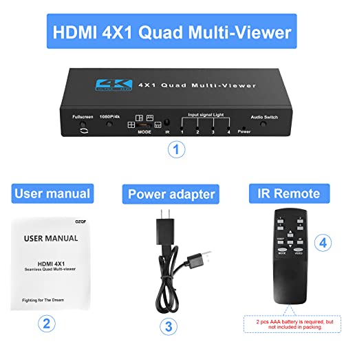 Image of NEWCARE HDMI Multi-Viewer 4X1, 4 in 1 Out HDMI Switcher with Remote, HDMI Multi-Switcher Support 4K 30Hz, 5 View Modes, Compatible with Security Camera, Fire Stick, Roku, Gaming Consoles