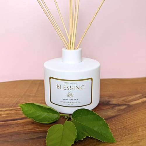 Image of Blessing Scented Reed Diffuser Phthalate-Free 6.5 oz | White Tea, Sage & Eucalyptus | A Wish Come True | Cleansing Aromatherapy Home Fragrance