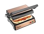 Bestron Griglia elettrica a contatto con vaschetta di raccolta, con manico Cool Touch e apertura a 180°, paninimaker con rivestimento antiaderente, modello principiante, collezione in rame, colore:
