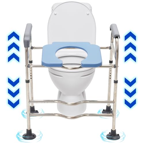 Elevador WC Adulto y Alzador de WC con Reposabrazos, Asiento de Inodoro Elevado para Personas Mayores y Discapacitados, Silla Vater Ajustable (66-76cm), Soporte y Adaptador WC Universal hasta 150kg