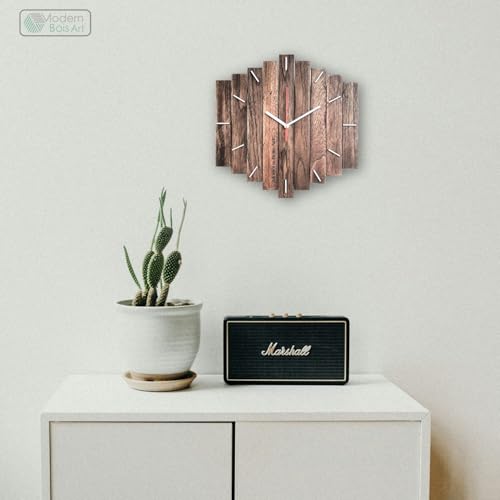 Image of Antique Geometric Design Handmade Wood Wall Clock, Big Size Modern Wall Clock for Home Decor (Natural Wood) MBCL03