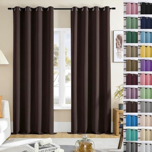 WUXXIANG Cortinas Opacas Termicas 2 Piezas 75 x 100 cm Poliéster Resistente,Protección UV y Sol, Cortinas Salon Modernas para Riel, con Corbatas, para Dormitorio, Cocina, Marrón