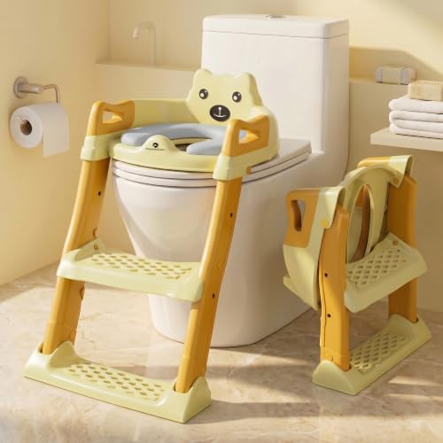 Image of StarAndDaisy Potty Training Seat - Potty Seat for Kids 1-5 Years /Ladder Baby Potty Seat /chair with Comfortable Soft Cushion, Anti-Skid Legs, Handles & Splash Guard -Beige