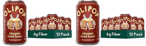 Image of OLIPOP Prebiotic Soda Pop, Classic Root Beer, Pantry Pack Packed with Prebiotics, Fiber, and Botanicals, Gluten Free, Vegan, GMO Free, 12oz, (Pack of 24)