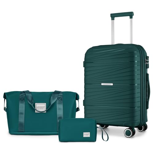 Image of LARVENDER Carry On Luggage 22x14x9 Airline Approved, Suitcases with Wheels | Expandable Hardside PP Carry On Suitcase, 20 Inch Luggage Sets 3 Piece for Women Men, TSA Lock, Dark Green