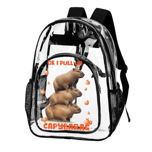 Capybara Clear Backpack Heavy Duty for Girls Kids Boys Women Men - Large Cute PVC Capybaras Theme Printing Transparent Backpacks for Schools Stadium Concerts Work - Clear/Black2