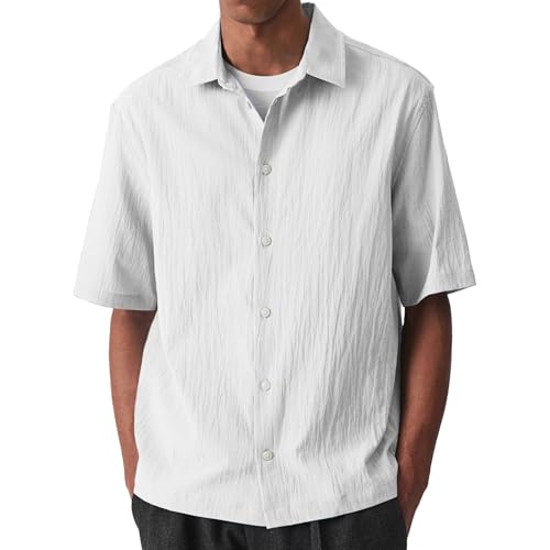 Chemise boutonnée homme haut de gamme tissu texturé uni été