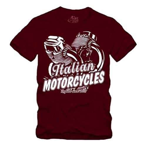  Italian Motorcycles Legend - Maglietta Maroon Moto Motor Guzzi Cafe Racer Scrambler V11 V7 V9 V6 Italy bordeaux L