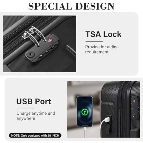 LONG VACATION Hardside Expandable Carry On Luggage, Suitcase with Spinner Wheels TSA Lock, Luggage with USB Port (Black, 20 INCH)4