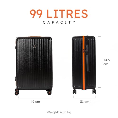 Image of Hard Polycarbonate Luggage Trolley Bag | 8 Wheels 360 Double Spinner | Telescopic Handle with Mobile Stand | TSA Lock with Sturdy Zipper | with 5 Years Warranty | Vampire Bat, Large - 74 cm