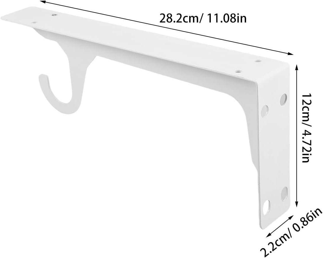 2 Pack White Closet Rod Brackets with Hook, Heavy Duty Metal