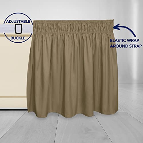 PureFit Wrap Around Ruffled Bed Skirt with Adjustable Elastic Belt - 18 Inch Drop Easy to Put On, Wrinkle Free Bedskirt Dust Ruffles, Bed Frame Cover for Queen, King and C-King Size Beds, Camel