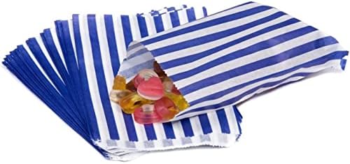 100 5" x 7" Striped Candy Sweet Paper Bags | Wedding Buffet Favour Cake Gift Pick n Mix Shop | Premium Quality UK Made (Mixed, Qty: 100 Bags)