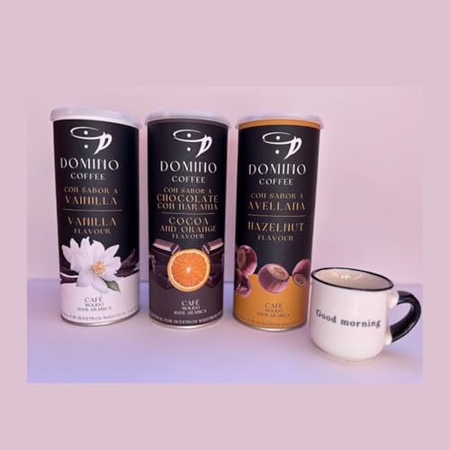 Set Regalo Café Gourmet – Caja con 3 Latas de 250g (Avellana, Vainilla, Cacao) + Mini Taza Espresso, Lote Listo para Regalar en Cualquier Ocasión.