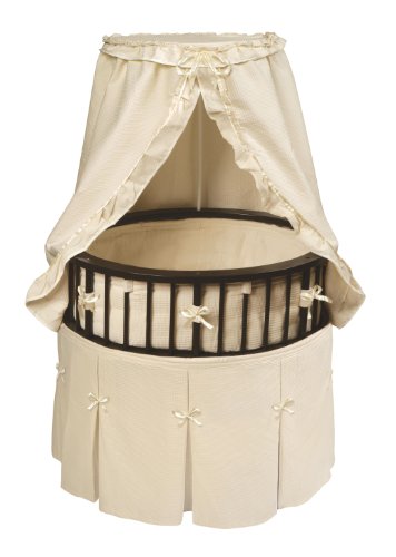 Elite Oval Wooden Baby Bassinet with Bedding, Canopy, and Storage