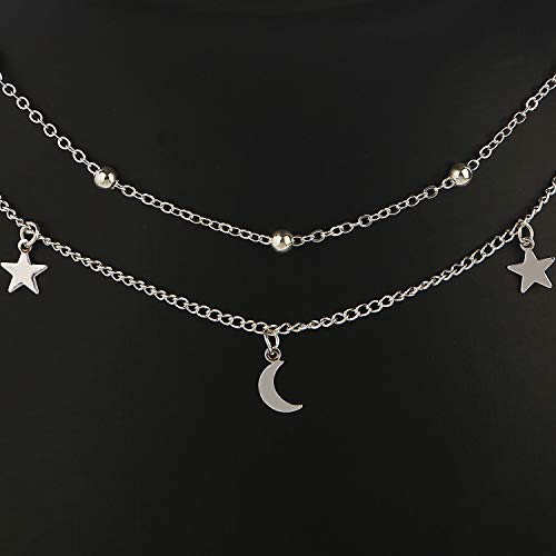 Star Moon Charm Necklace Layering Chain Choker for Women4