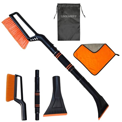 UNXMRFF 32'' Snow Brush - Detachable Ice Scraper for Car Windshield with Ergonomic Foam Grip for Snow Removal, Aluminum Car Snow Scraper and Brush for Cars, Trucks, SUVs (Heavy Duty ABS)