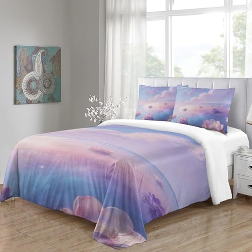 Linge de lit housse de couette imprimée fleur violette 140x200 en microfibre douce - 5