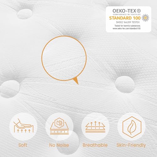 TeQsli King Size Gel Memory Foam Pocket Sprung Mattress - 10.6 Inch Orthopedic, Edge Support & Motion Isolation Spring Hybrid - Medium Firm Feel, 150x200x27 cm, Black, White