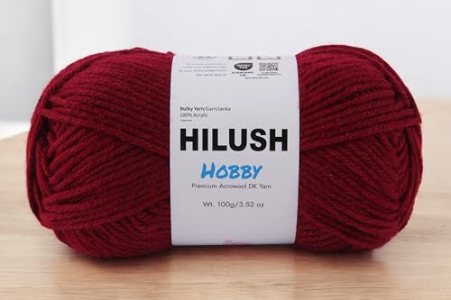 Image of Hobby,Wool Yarn dk Acrylic Hand Knitting Yarn Ball (100g /1 Ball),Suitable for Craft amigurumi Shade 001 (Wine)